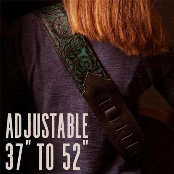 Embossed Leather Guitar Strap Wide Adjustable Western Style for Bass Electric - Picture 3 of 7